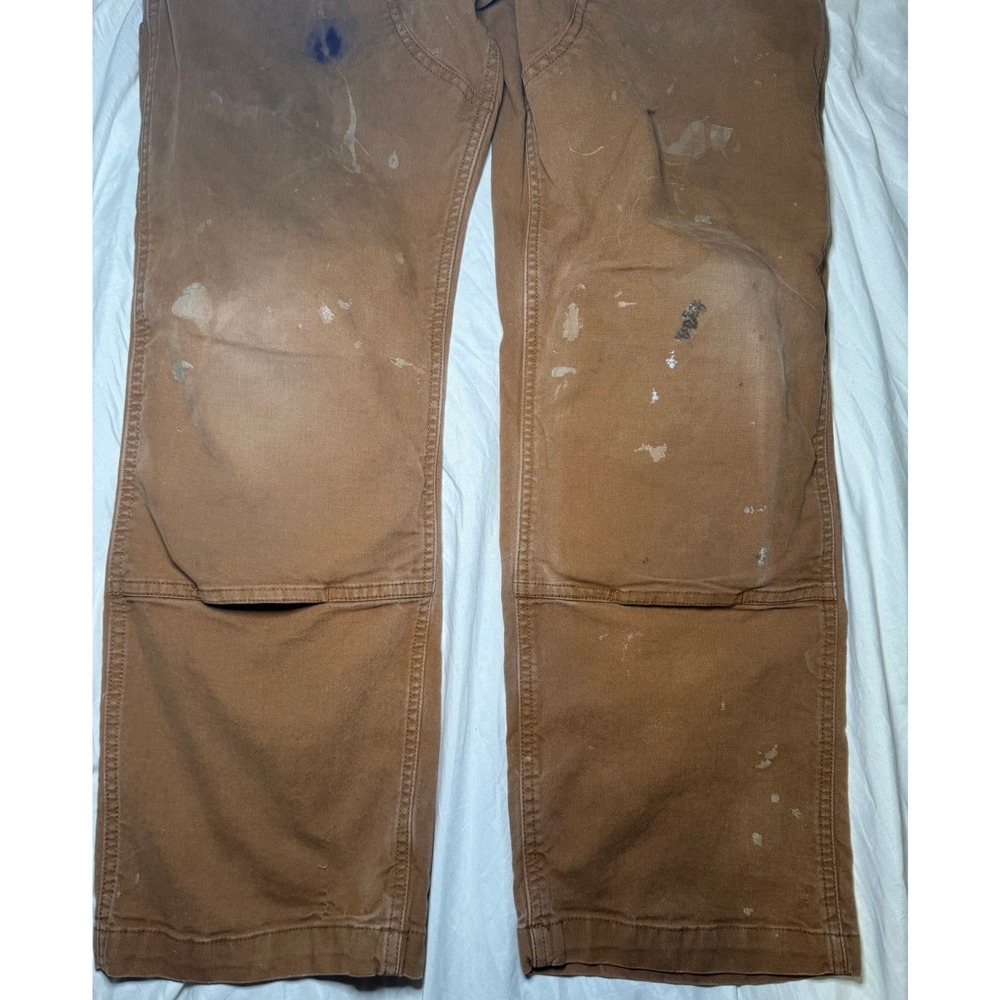 Carhartt Duck Bib Overalls Mens Medium Brown Distressed Workwear Streetwear - Picture 3 of 8